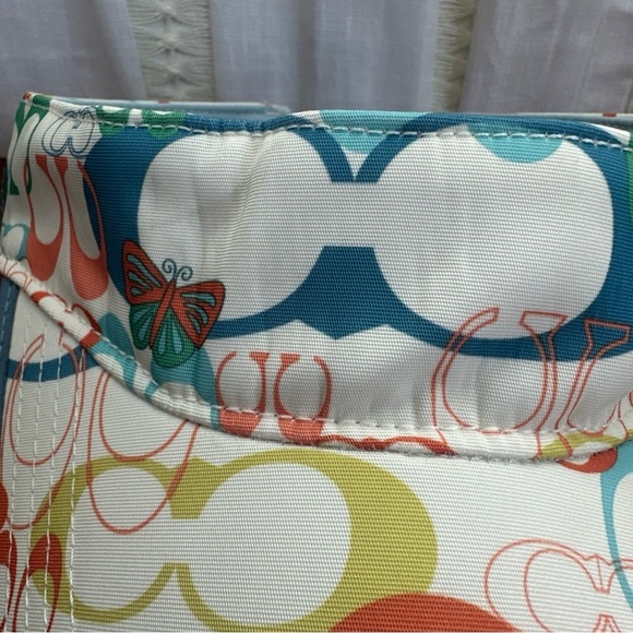 Y2K Coach Optic Signature Orange Blue Green Butterfly Print Visor One Size - Picture 2 of 9